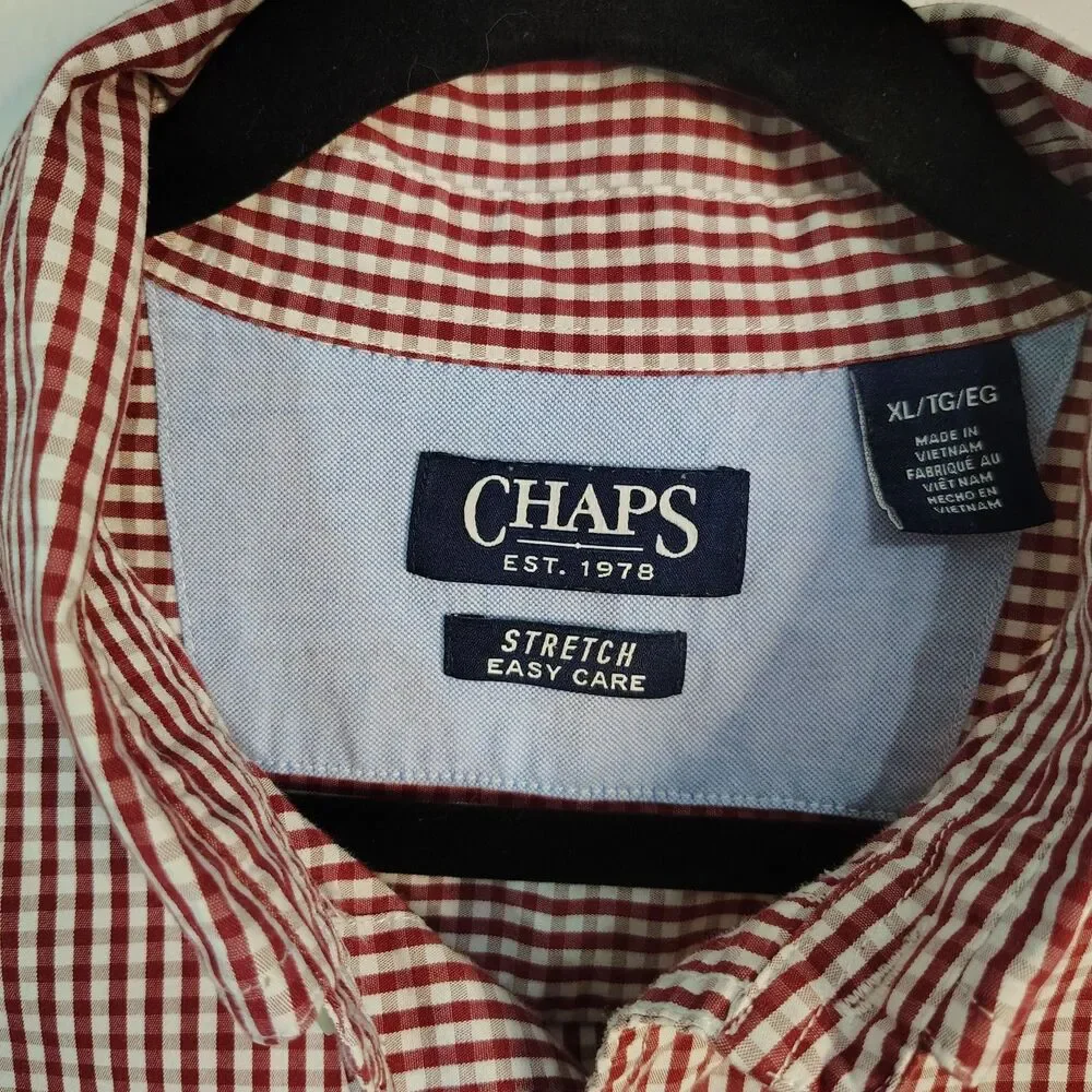 CHAPS Plaid Long Sleeve Button-Down Men's XL Dress & Casual Shirt Red White